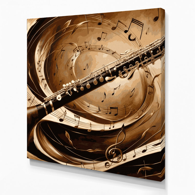 Art mural sur toile musique hautbois noir, H 16 po x l 16 po