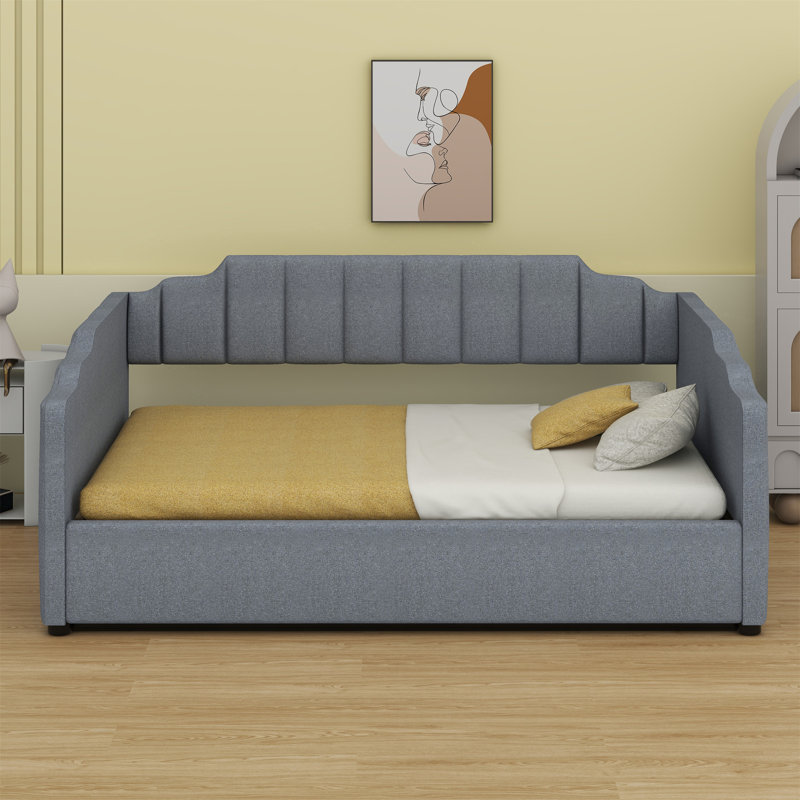 Lit de jour rembourré avec rangement inférieur, Gris