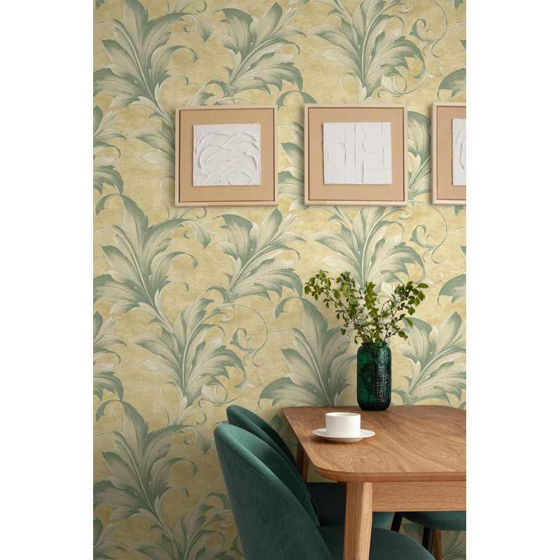Papier peint à feuilles d'acanthe métallique Seabrook Designs, Kaki / bleu-vert