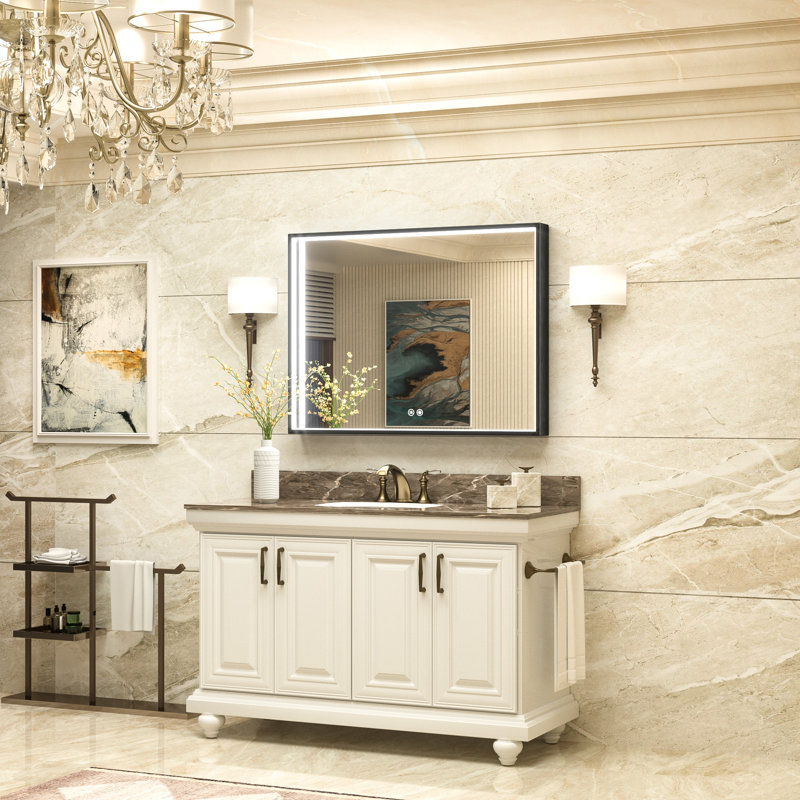 Sahiti Metal Framed LED Bathroom Mirror with Anti-Fog, 40" x 30"