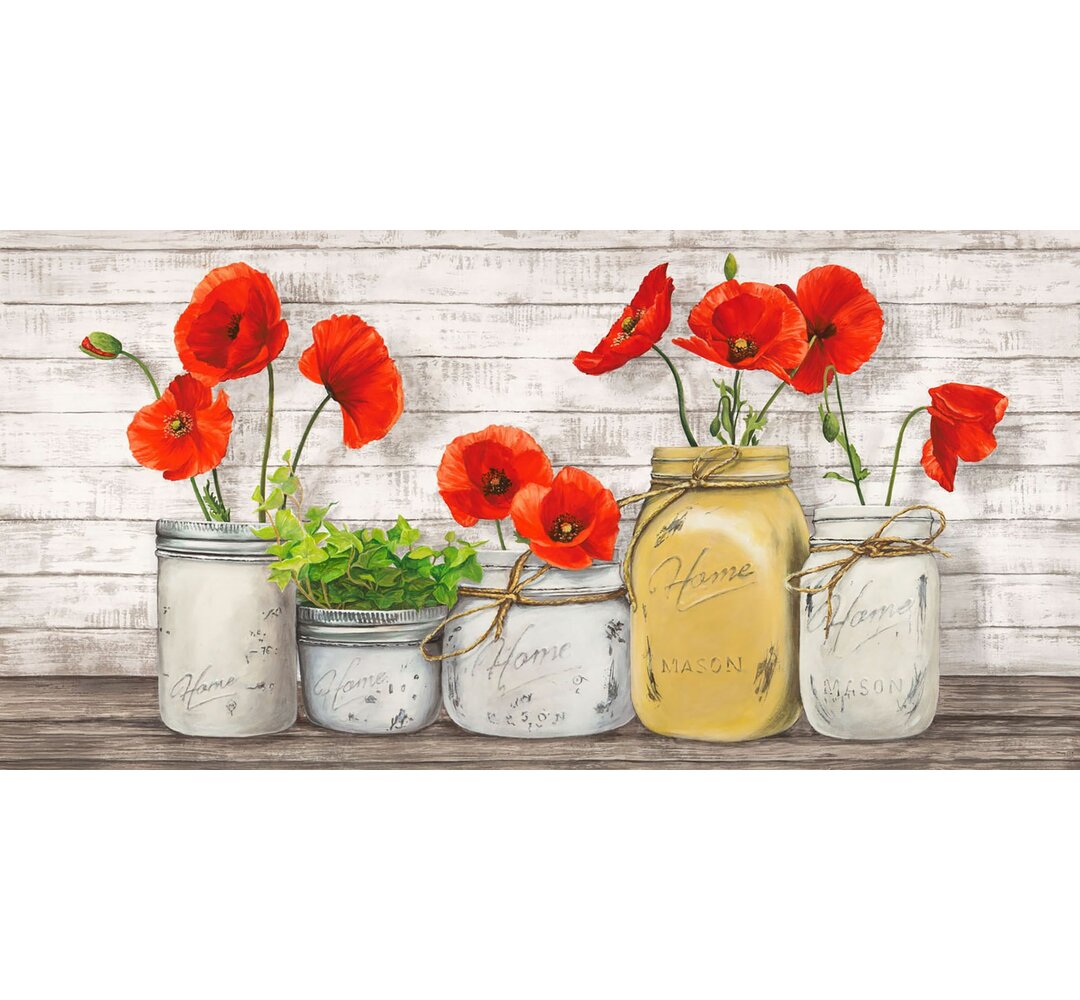 Leinwandbild Poppies in Mason Jars von Jenny Thomlinson