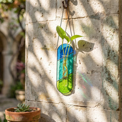 Hanging Stained Glass Plant Vase, Wall Planters For Window Indoor Home Office Kitchen Decor