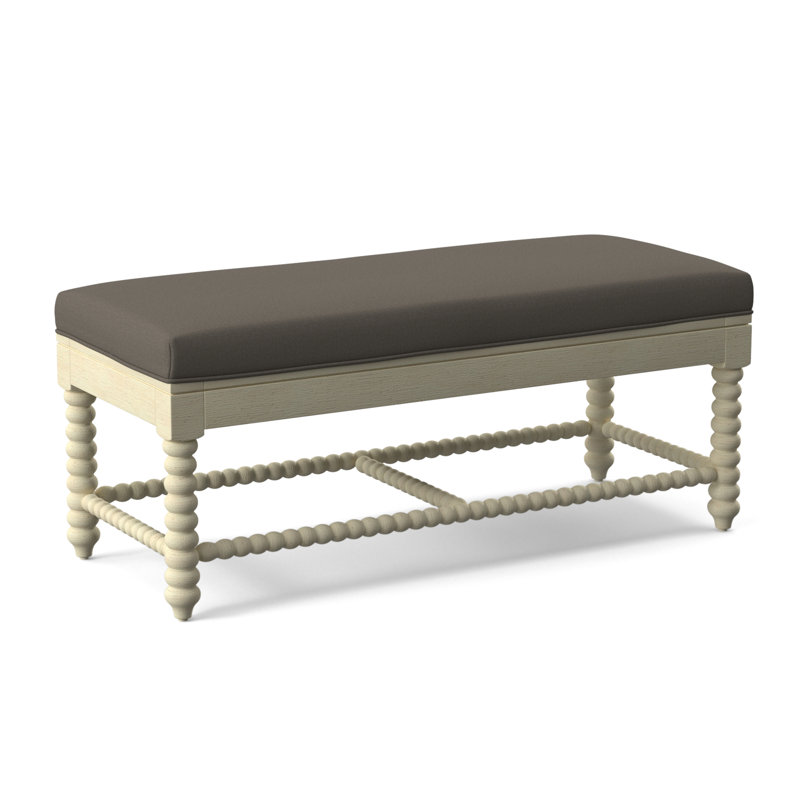 Lind Island Upholstered Bench, Sunbrella Beige Pinstripe; 6205-74, Bisque Finish