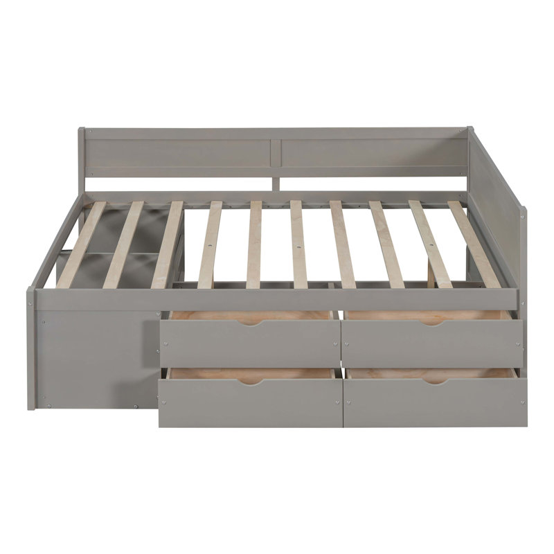 Lit de jour double avec tiroirs et tablettes, Gris, Lit double