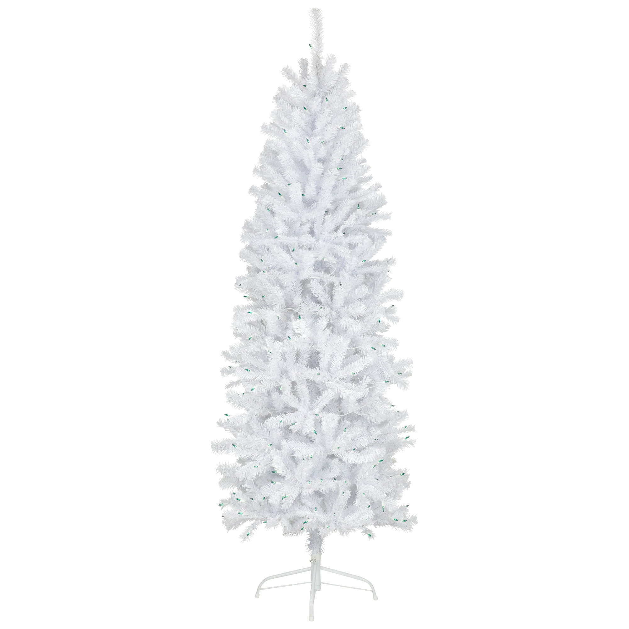 6.5' Pre-Lit Slim Geneva White Spruce Artificial Christmas Tree, Green Light