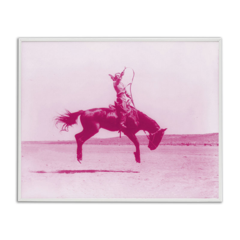 Art de la giclée rose au galop par Daphne Polselli, Estampe numérique encadrée blanc bord de mer, H 11 po x l 14 po