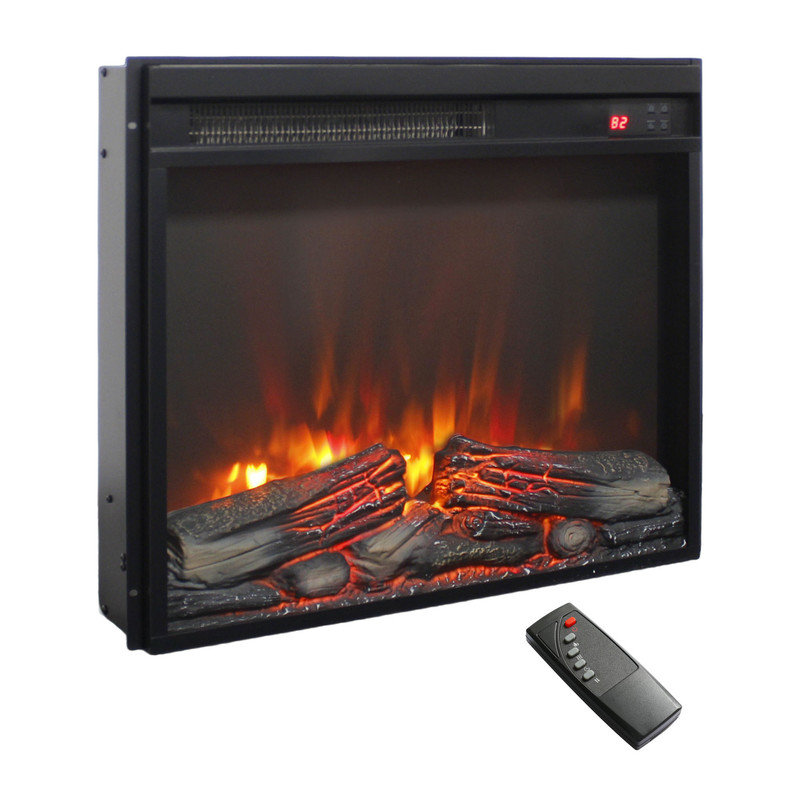  23" Electric Fireplace, Realistic Flame & Logs, Adjustable Thermostat & Flame Brightness, Fireplace Insert with Remote, 8H Timer, Overheating Protection, 1400W (23" X 19 3/4")