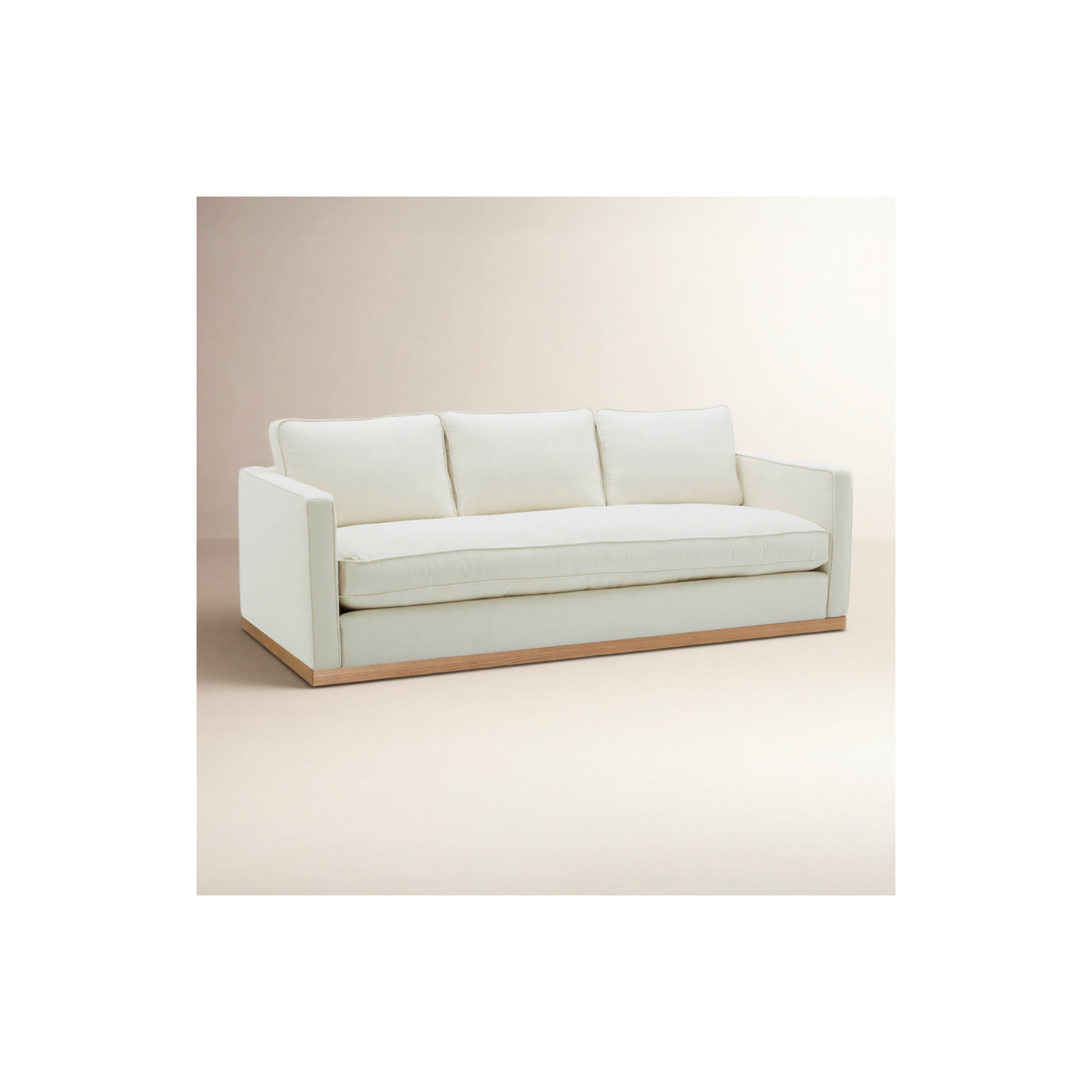 Bobbi 87'' Upholstered Sofa , Flannigan Cotton White Performance Weave, Oak