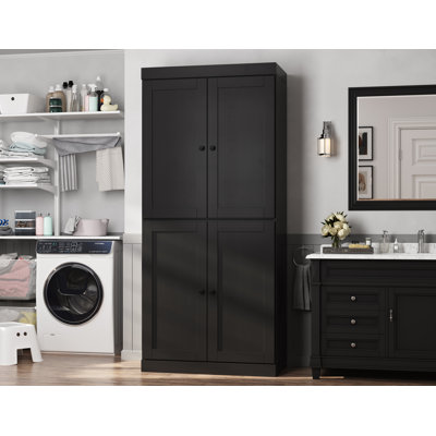 100% Solid Wood 32" Bathroom Storage Cabinet with Shaker Doors, 2-Drawers & Adjustable Shelves