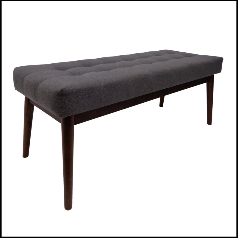 Berggren Mid-Century Solid Wood Button-Tufted Ottoman, Gray