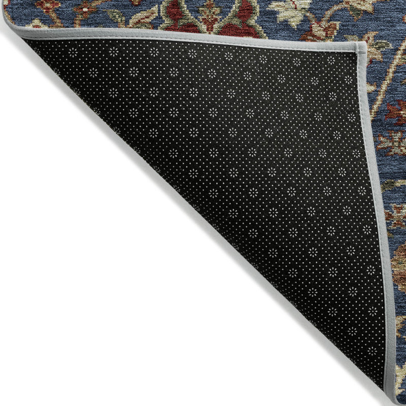 3' X 5' Navy Blue Brown And Red Floral Washable Indoor Outdoor Area Rug