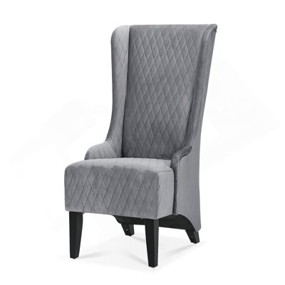 23.03" Wide High-Back Velvet Accent Chair, Comfy High Wingback Chair, Living Room Chair With Soft Padded & Wooden Legs, Modern Side Chair For Living Room, Bedroom, Grey
