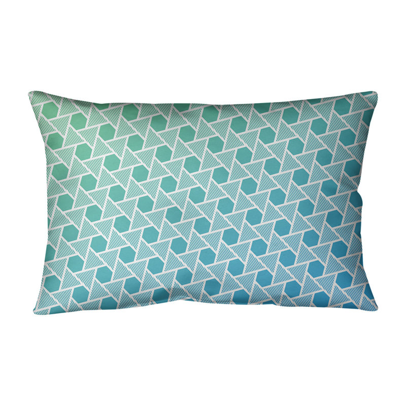 Coussin Hexagons and Triangles, 14 po x 20 po, Pas de bourre, Vert / bleu