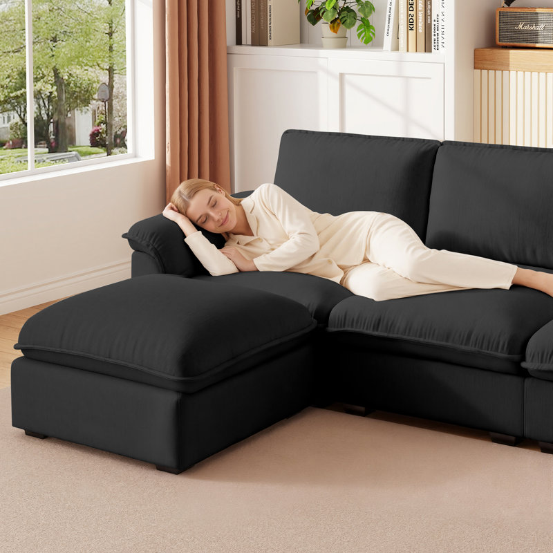 Canapé modulaire en L 102 po en chenille de 102 po de largeur, Noir