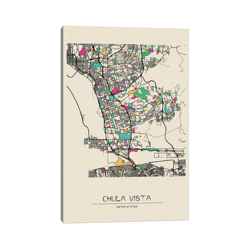 Chula Vista, California Map by Ayse Deniz Akerman - Wrapped Canvas Gallery-Wrapped Canvas Giclée, 152.5 cm H x 101.5 cm W