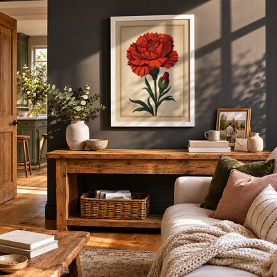 Crimson Carnation Study Botanical - Framed Print