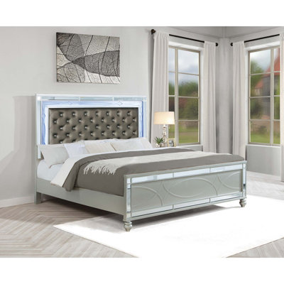 Karmen Metallic Upholstered Tufted Eastern King Panel Bed