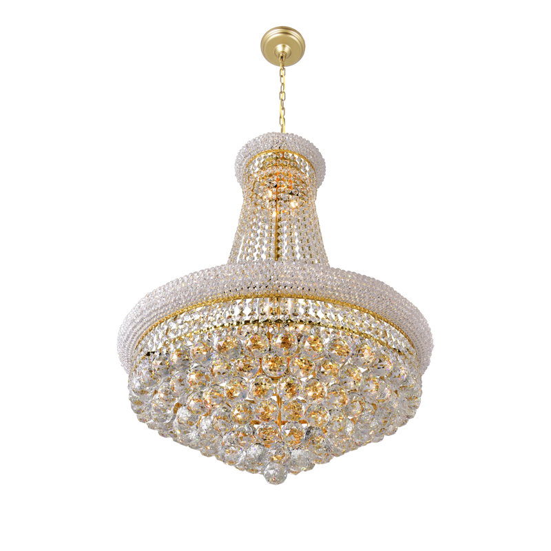 Lustre en cristal 24 po pour les salles à manger, escaliers, 17 lumières avec base E12, Doré