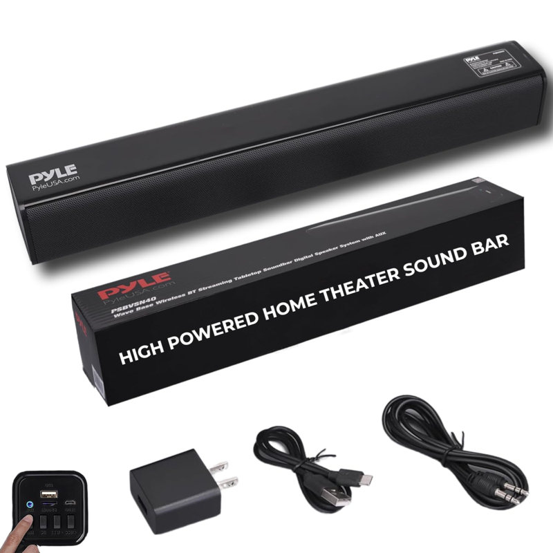 Pyle 2-Channel Tabletop Soundbar Digital Speaker System - Digital Amplifier With DSP Streaming Tabletop Stand Mount TV Digital System With AUX/Optical In/USB In/HDMI (ARC), LED Display