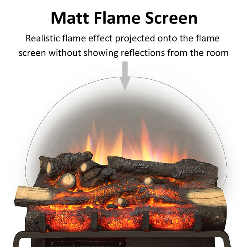 FLAMME Portable Basket Electric Fire, 1kW-2kW Heater, Log Set, Crackling Sound Effect, Remote, Birch