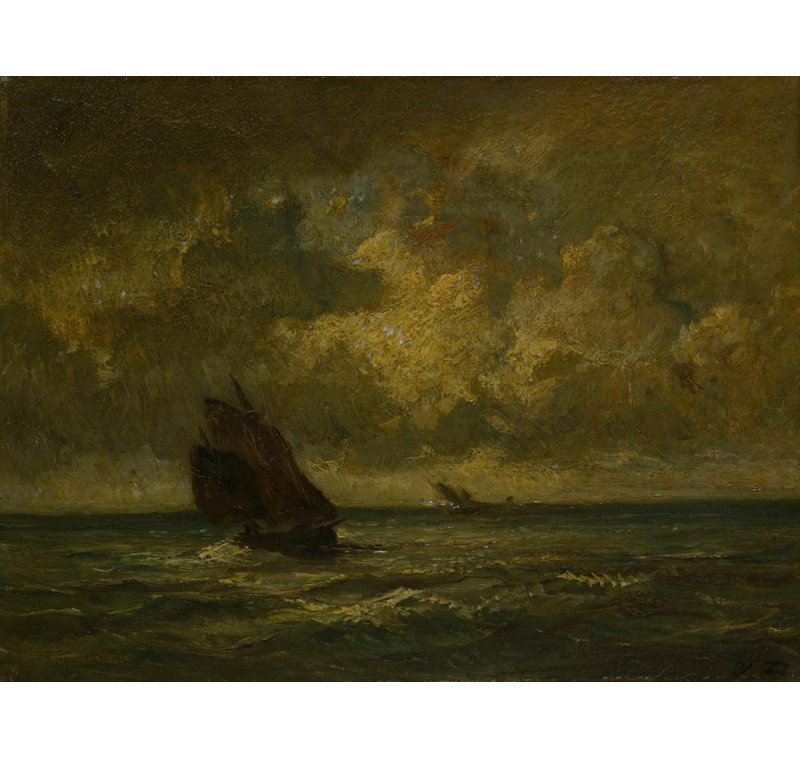 "Deux bateaux dans une tempête" par Jules Dupré - Art mural sur toile tendue avec châssis, H 48 po x l 33 po