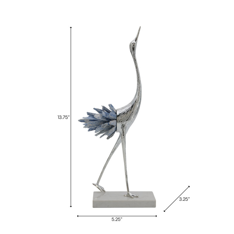 Sagebrook Home 12" Majesty Small Blue Kyanite Stone Metal Bird, 13.75"H x 5.25"W x 5.25"D