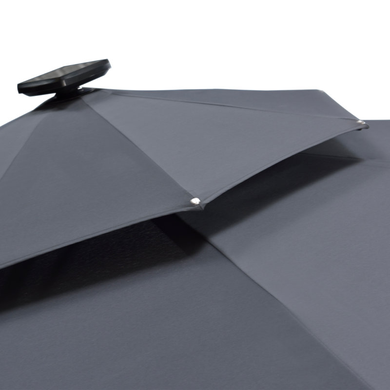 Belmiro 12 Ft Double Top Deluxe Round Solar Powered LED Patio Umbrella with Steel Plate Base, Gray
