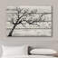 Arbre avec feuilles en noir et blanc sur fond effet bois rétro, impression sur toile rustique-2141968063-2049015325