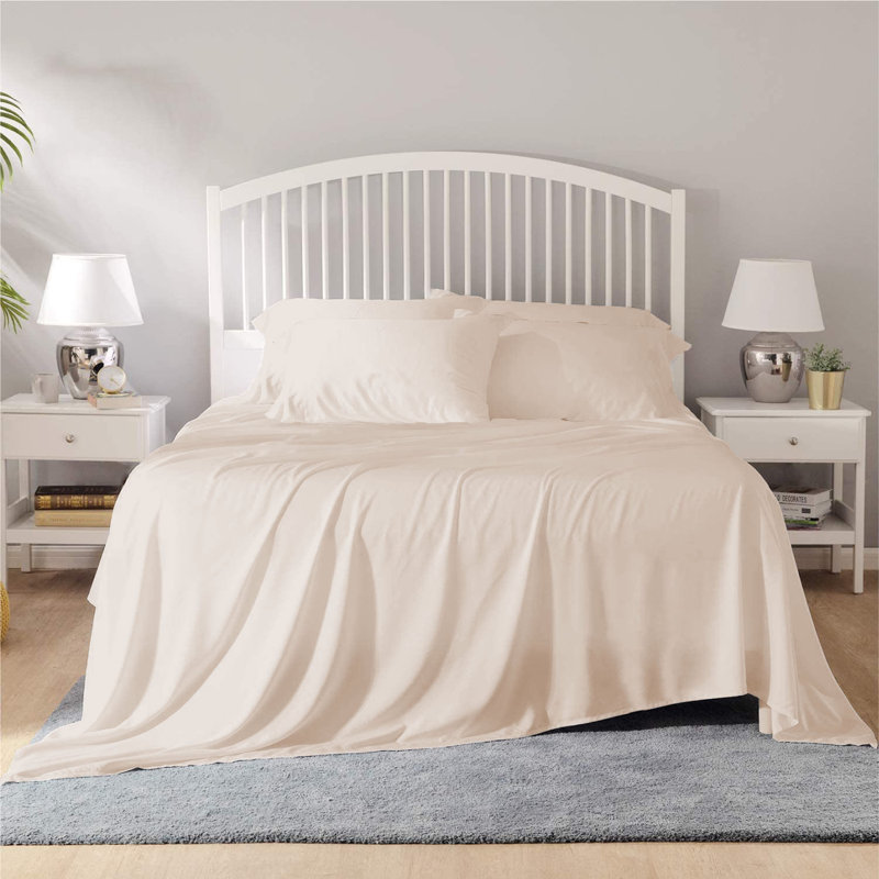 Bamboo Sheet Set, Queen Sheet Set + 1 Fitted Sheet + 4 Pillowcases, Cream