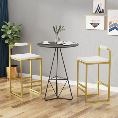 Of 2 Upholstered Velvet Bar Stools, Soft Seats And - Slip Screws For Indoor Floor Modern Stools With Foam Filled Seats, Golden Bases Square Shape Office Use