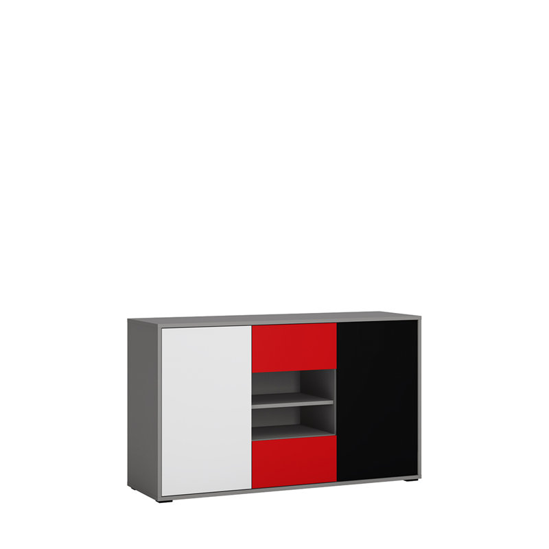 Huyet 2 Drawer Chest, White/Black/Chili Red