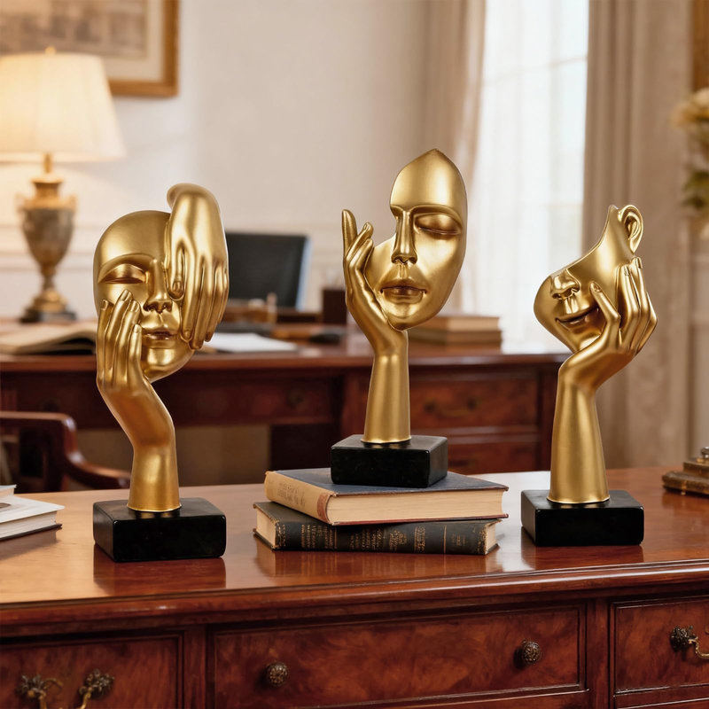 3 pièces statue de penseur, sculpture moderne en résine, figurine de collection pour bureau à domicile, Gold