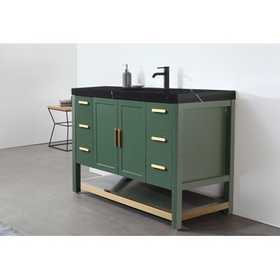 Macon 48"" Forest Green Freestanding Modern Bathroom Vanity (black Countertop) -  The Twillery Co.Â®, 800ECAEA297A4BF4971A3BF0291CA5ED