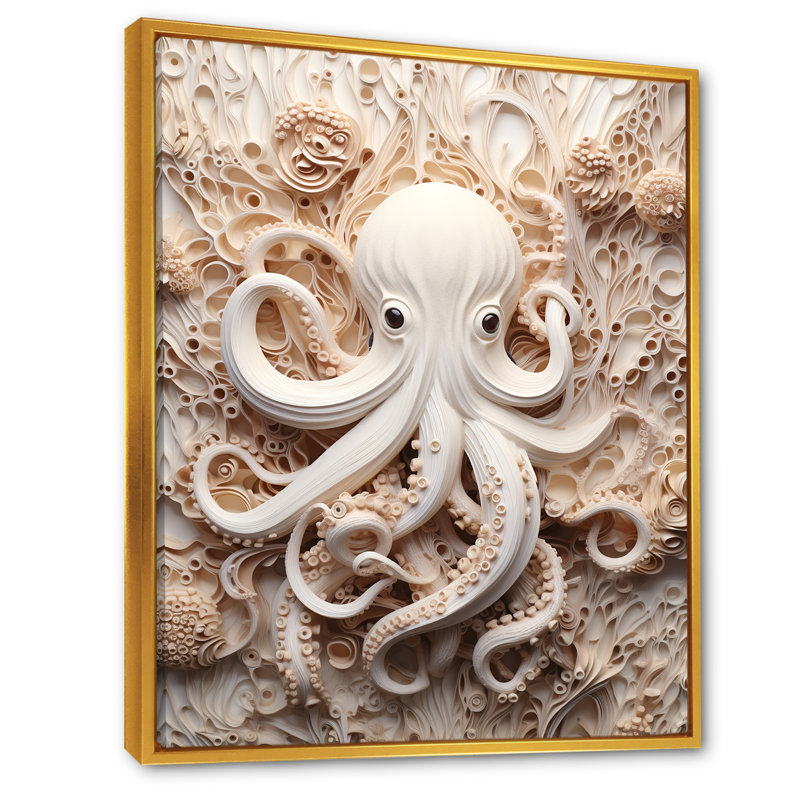 «Marine Life Octopus Magic Animals I», reproduction sur toile, Cadre flottant doré, H 32 po x l 16 po x P 1 po