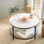 Omaya 2 Tier Round Marble Four Leg Coffee Table with Glass Shelf Living Room