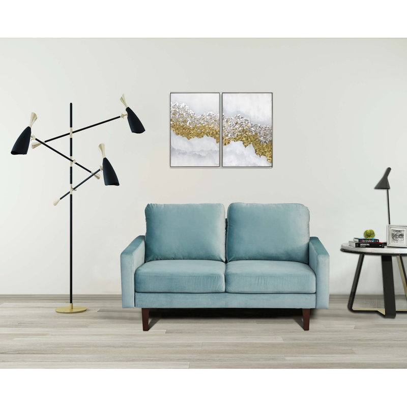 Jekori 59'' Velvet Loveseat, Light Grayish Cyan Velvet