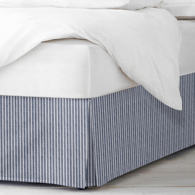 Walker Ticking Stripe Indigo/White Cotton Bedskirt, 15", Queen