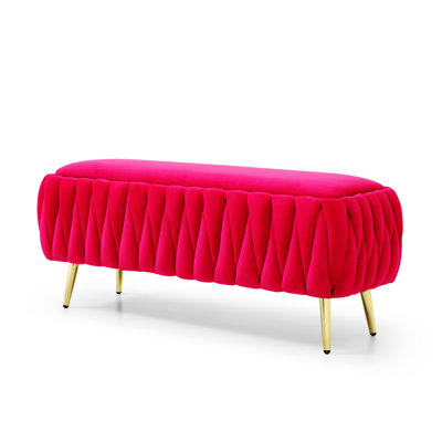 Oval Storage Bench With Gold Legs,Velvet Fabric ,Woven,Upholstered Ottoman Storage Benches For Bedroom End Of Bed,Sherpa Fabric Bench For Living Room, -  Everly Quinn, F4E42D60368045E78E0D890F6972F513