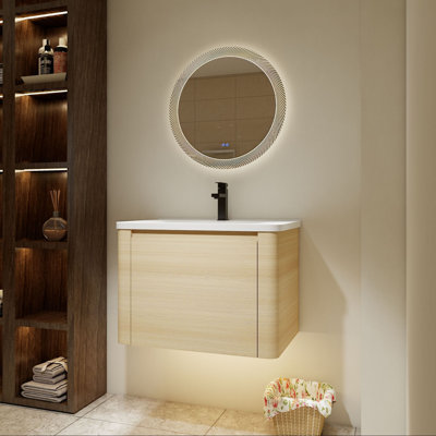 Meuble-lavabo simple en chêne blanc avec lavabo en céramique