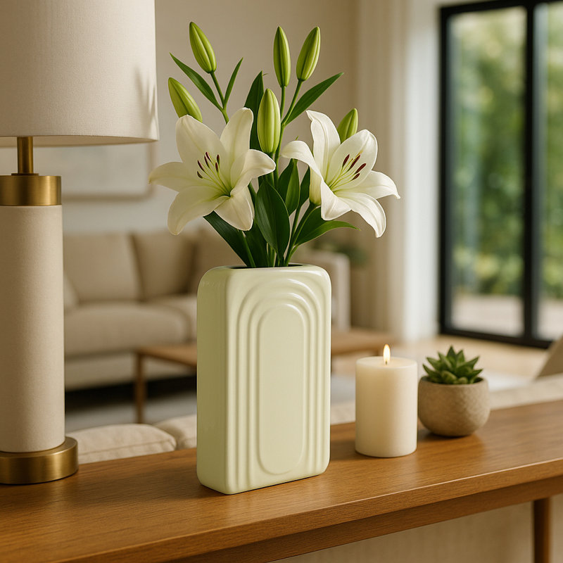 Decorative Rectangular Table Vase for Home Decor Accent - Modern Tall Flower Vase for Bookshelf, Console, and Living Room Display - 7"