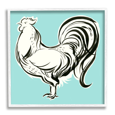 Coq moderne encadré sur bois par Laura Marr, impression