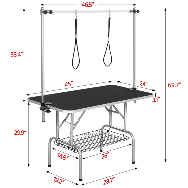 69.7'' H x 46.5'' W x 24'' D Adjustable and Foldable Dog Folding Grooming Table, Black