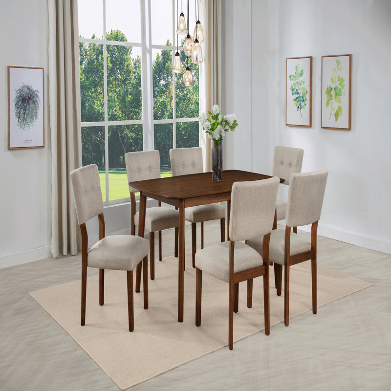 Chaise rembourrée Mid-Century, 7 pièces : table, 6 chaises