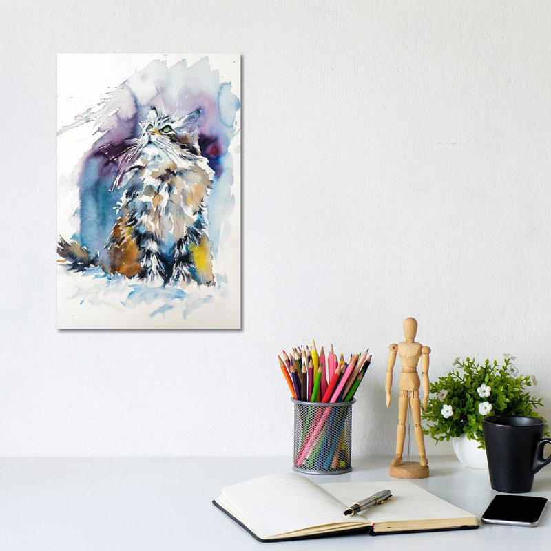 «Chat sur la neige» par Anna Brigitta Kovacs - reproduction, H 12 po x l 8 po x P 0,75 po