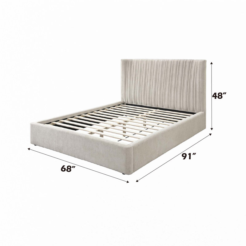Grand lit en tissu beige (lit seulement)