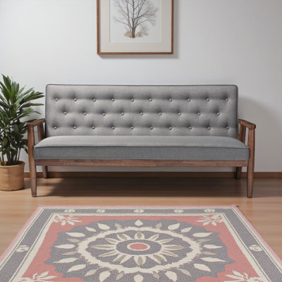 Devizes 3-Seater Wooden Sofa in Gray Fabric Upholstery, 32.74" H X 70.36'' W X 29.34'' D