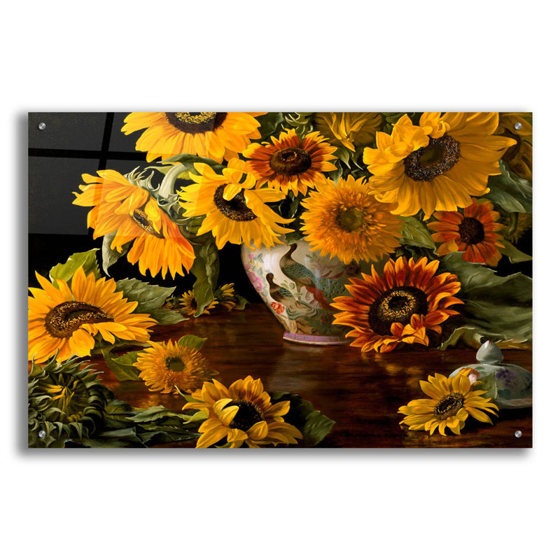 August Grove® 'Sunflowers In A White Chinese Vase' By Christopher ...