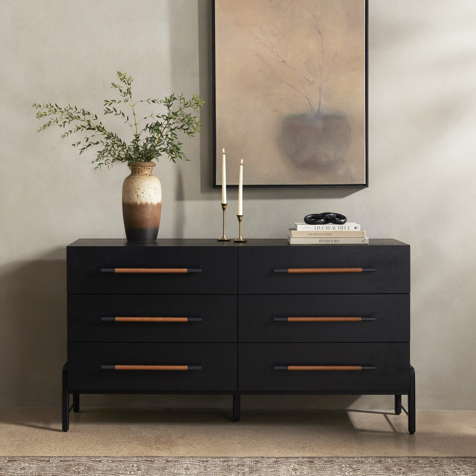 Karsten 6 Drawer 62.5" W Double Dresser, Ebony Oak