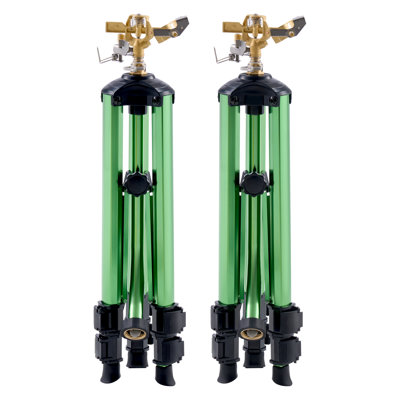 Impact Sprinkler on Tripod Base, Heavy Duty Tripod Sprinklers with Brass Head & 3/4" NH Connector, 360 Degree Large Area Irrigation Sprinkler, Adjustable Heights Sprinkler for Yard