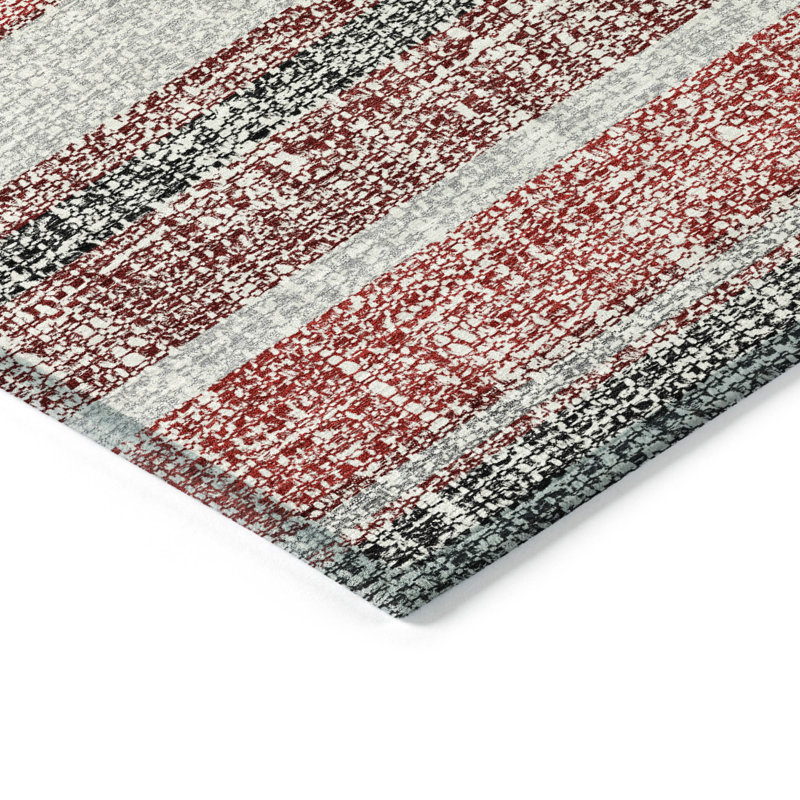 9' X 12' Burgundy And Silver Striped Washable Indoor Outdoor Area Rug, Rectangle 9' X 12'